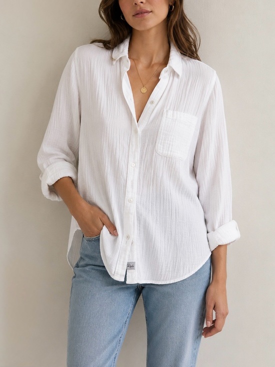 Rails Tops - Rails Ellis White Gauze Cotton Button Front Shirt XL Oversized Long Sleeves Boho